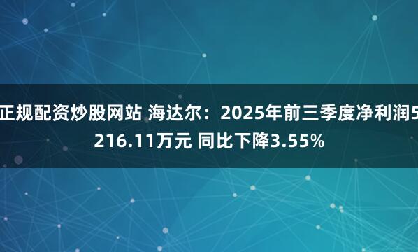 正规配资炒股网站 海达尔：2025年前三季度净利润5216.11万元 同比下降3.55%